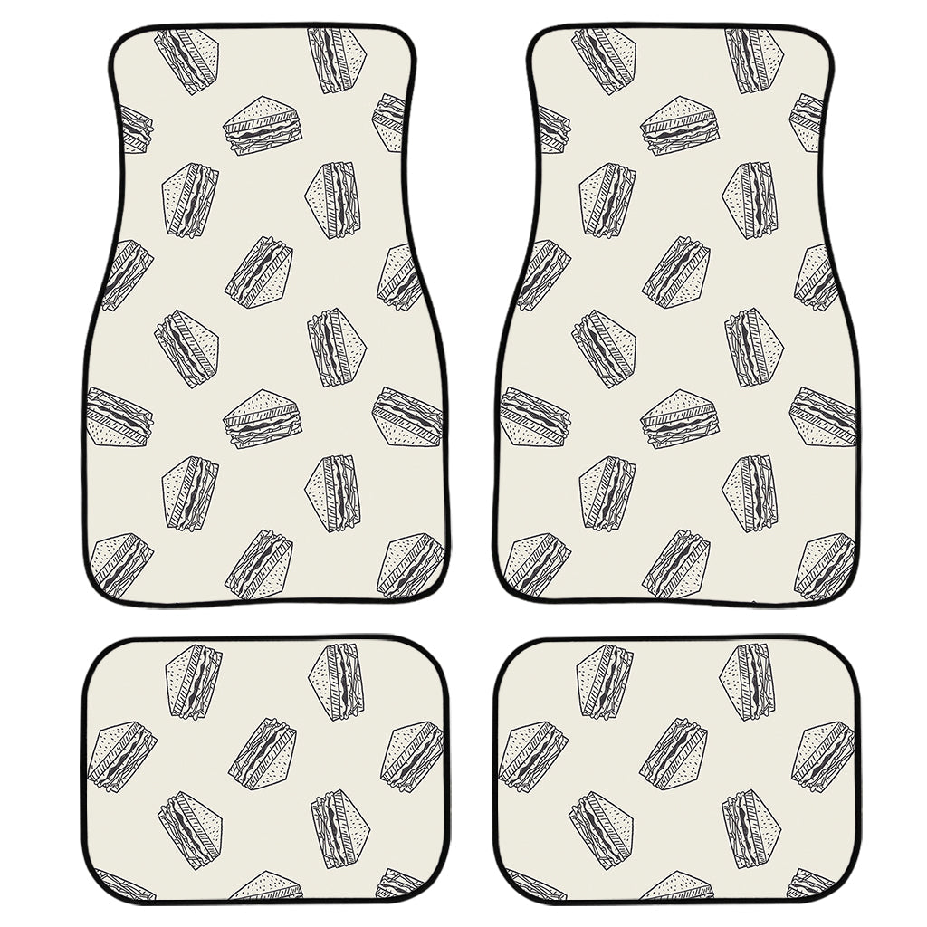 Grey Doodle Sandwich Pattern Print Front And Back Car Floor Mats, Front Car Mat