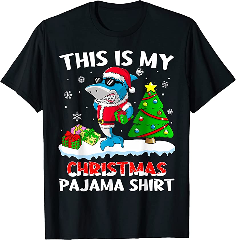 This Is My Christmas Pajama Shirt Shark Santa Gift Boys Kids T-Shirt