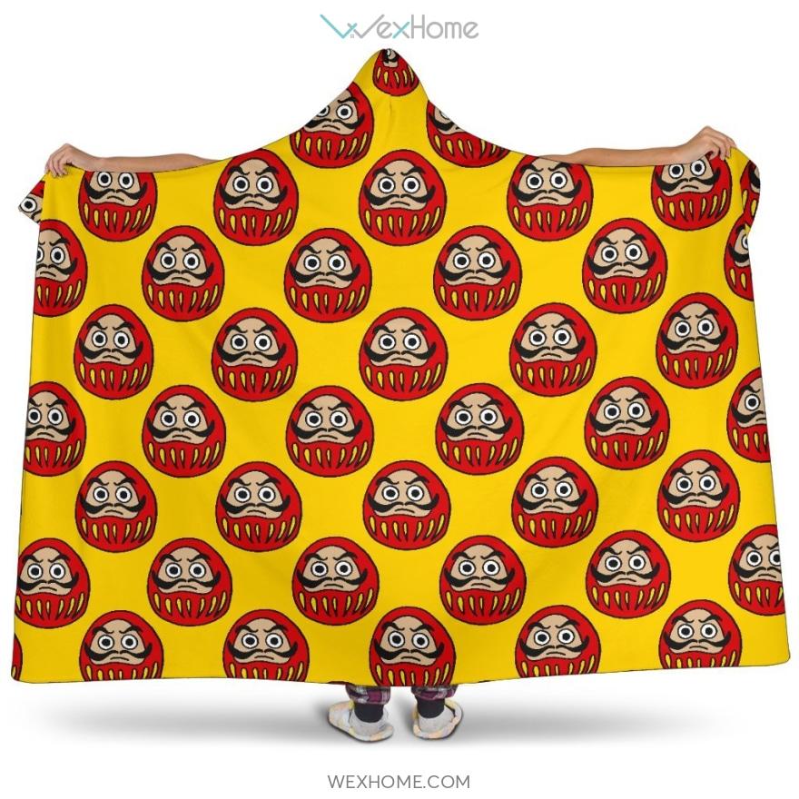 Daruma Japanese Wooden Doll Yellow Background Hooded Blanket