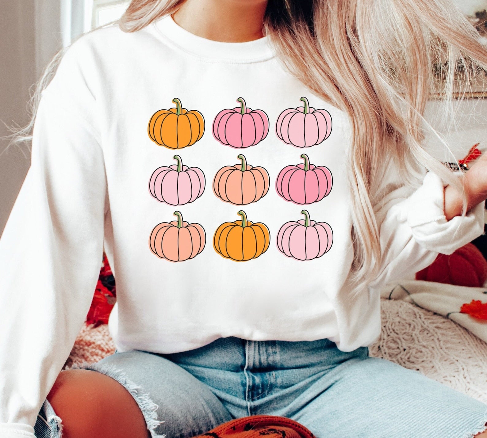 Halloween Sweatshirt, Halloween Shirt, Pumpkin Patch 2D Crewneck Sweatshirt All Over Print Sweatshirt For Women Sweatshirt For Men