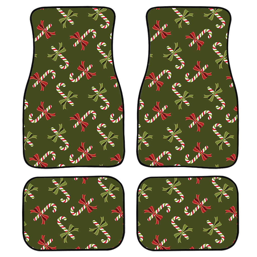 Xmas Candy Cane Pattern Print Front And Back Car Floor Mats, Front Car Mat