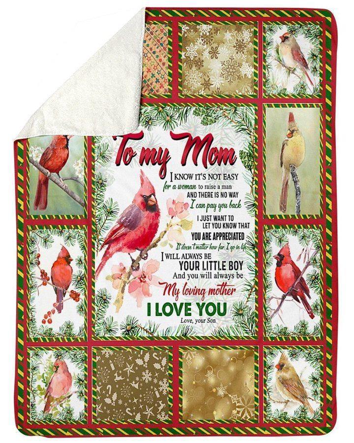 [Personalized Name] Cardinal Bird Son Gift For Mom I Will Always Be Your Little Boy – Daughter Gift For Mom, Gift For Mother’S Day, Mommy, Gift For Home Decor, Gift For Family  – Custom Fleece Blanket