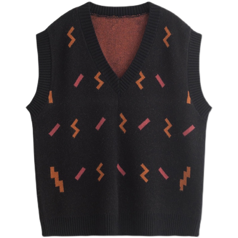 Autumn Chic Design Sweater Vest Women Vintage Jacquard V Neck Sleeveless Knitwear Straight Tender Harajuku Thermal Casual Jumper alx