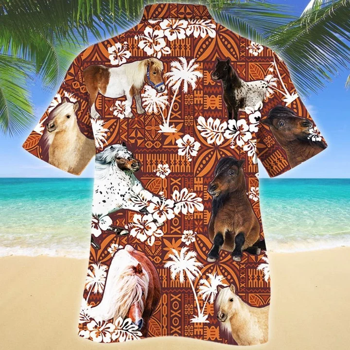 Miniature Horse Red Tribal Pattern Hawaii Shirt Ha50397