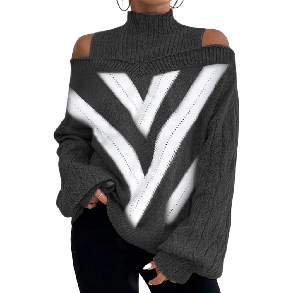 Women Autumn Sexy Off the Shoulder Backless Loose Sweater Casual Vintage Oversized Knitted Pullovers Solid Jumpers alx