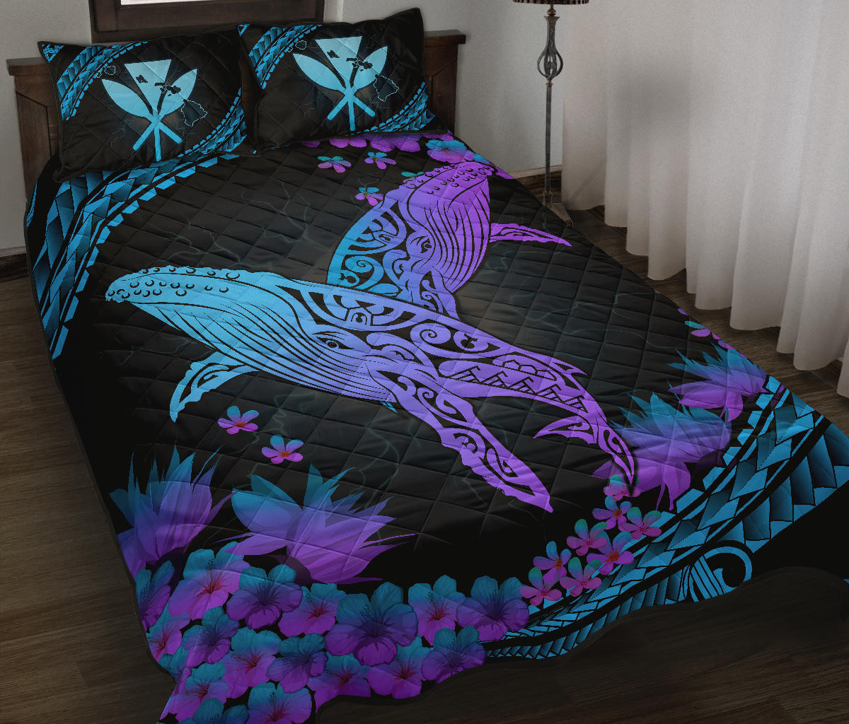 Alohawaii Home Set – Hawaii Whale Polynesian Hibiscus Quilt Bed Set – Lae Style – Ah – J4