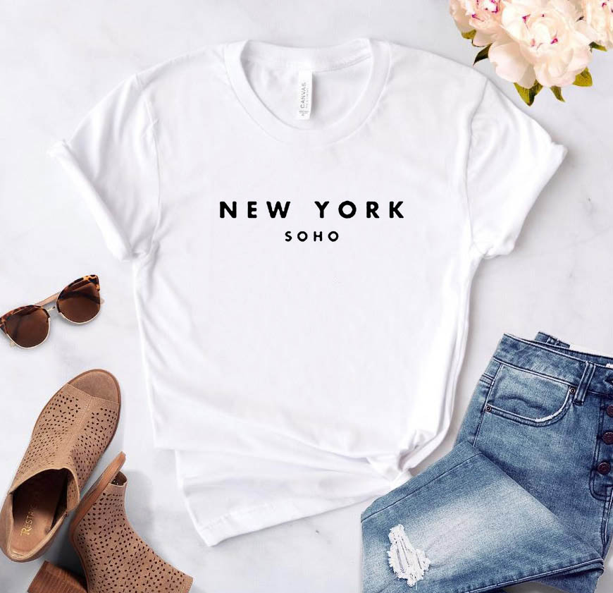 Women’s t-shirt New York Soho alphabet cotton funny T-shirt ladies Top Tee fashionable Harajuku top T-shirt alx