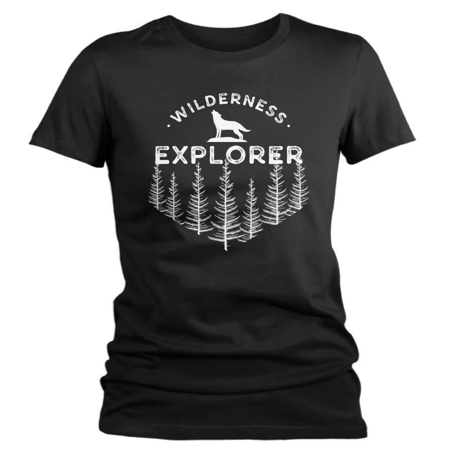 Women’s Wilderness Explorer T Shirt Wanderlust Shirts Wolf Nature Shirt Hipster Shirts Wanderlust Shirt Camping Tee