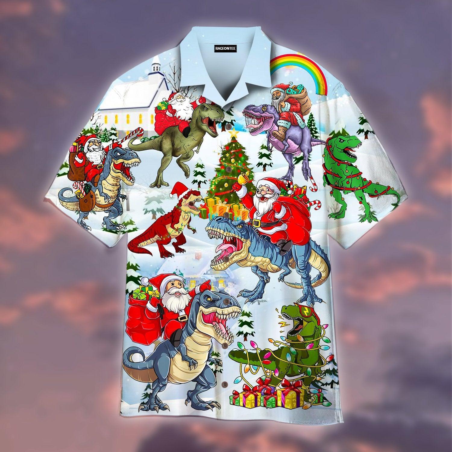 Santa Claus Ride Dinosaur Hawaii Shirt For Men Women Ha86417