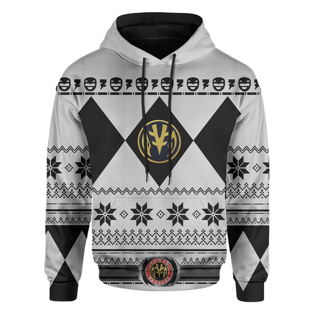 Alohazing 3D Mighty Morphin White Power Rangers Ugly Christmas Custom Hoodie