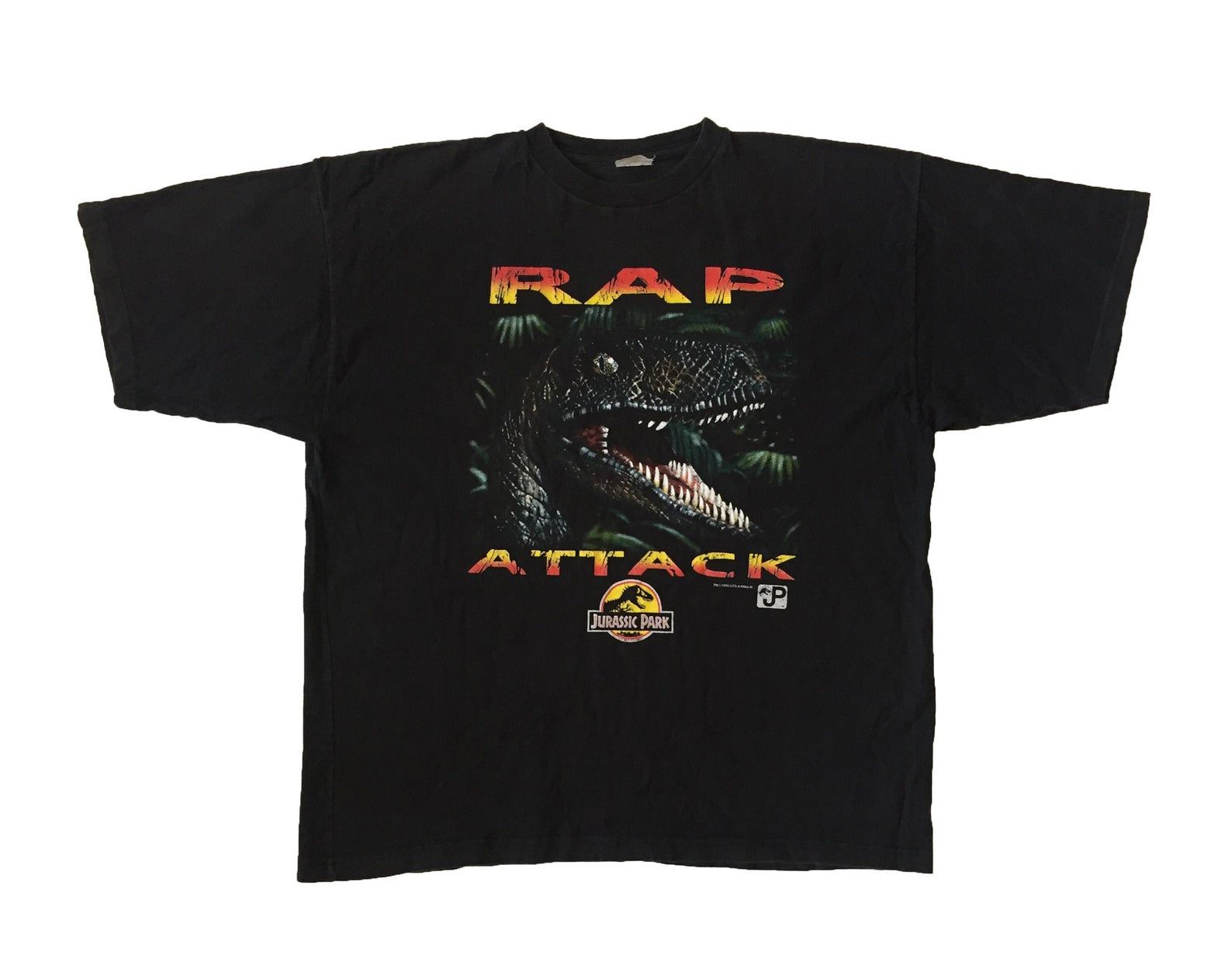 Vtg 1993 Jurassic Park Rap Attack Shirt Rare Movie Retro American Science Fiction Sci-fi Adventure Film Promo Merchandise Black T-Shirt