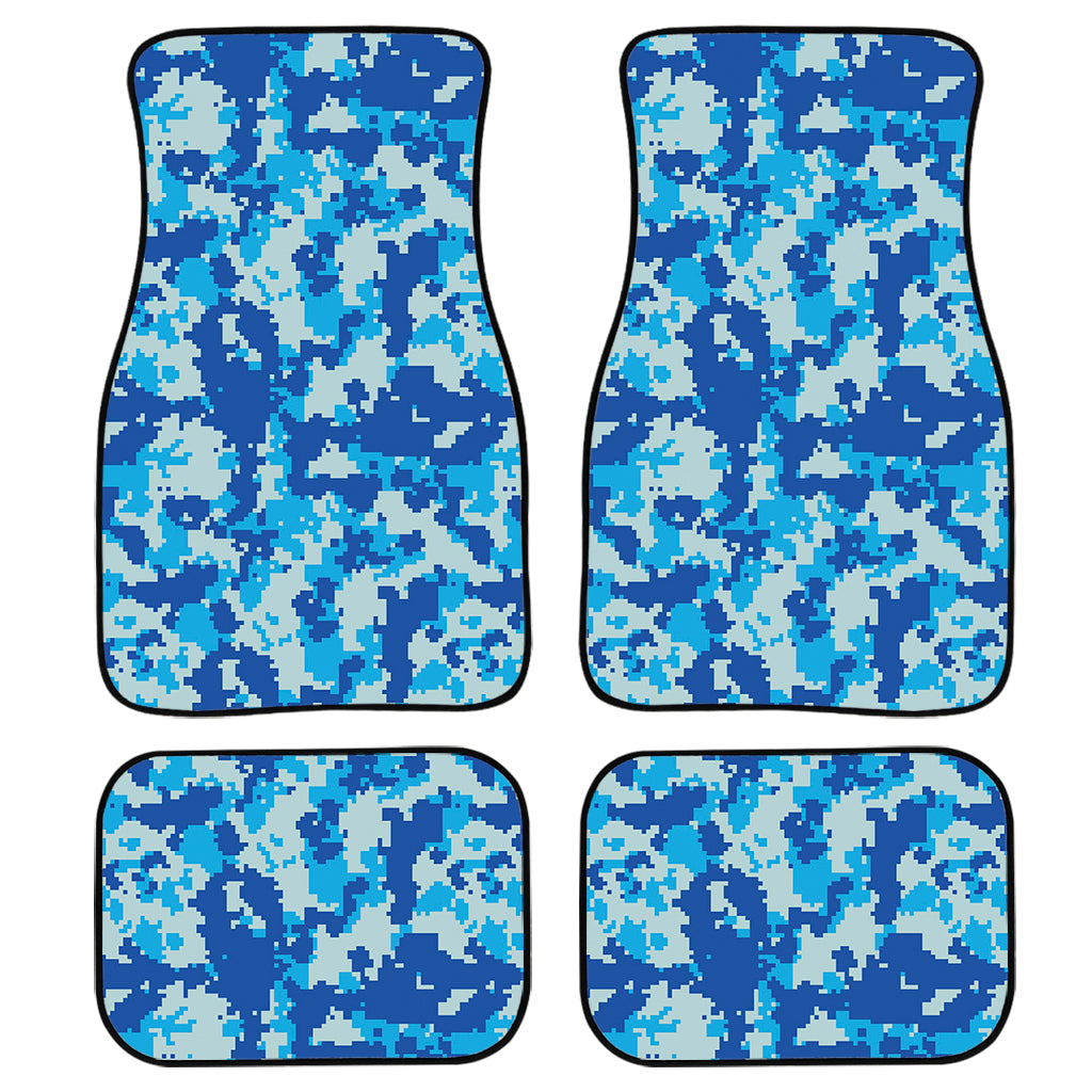 Blue Digital Camo Pattern Print Front And Back Car Floor Mats, Front Car Mat