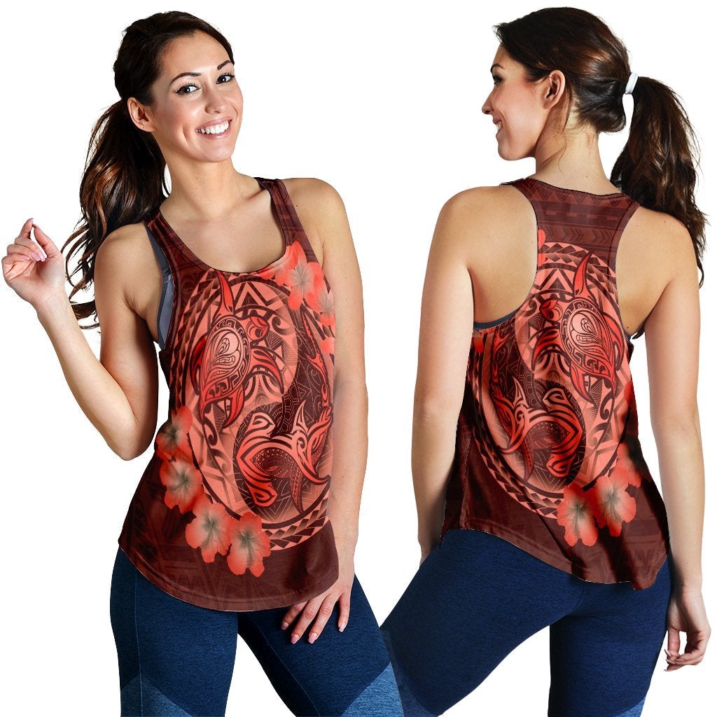 Hawaiian Yin Yang Turtle Shark Hibiscus Plumeria Racerback Tank Orange Ah Ha55762