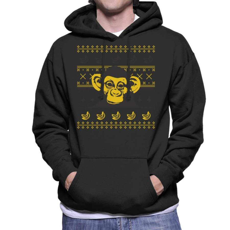 Yellow Chimpanzee Monkey Banana Christmas Knit Men’s Hooded Sweatshirt