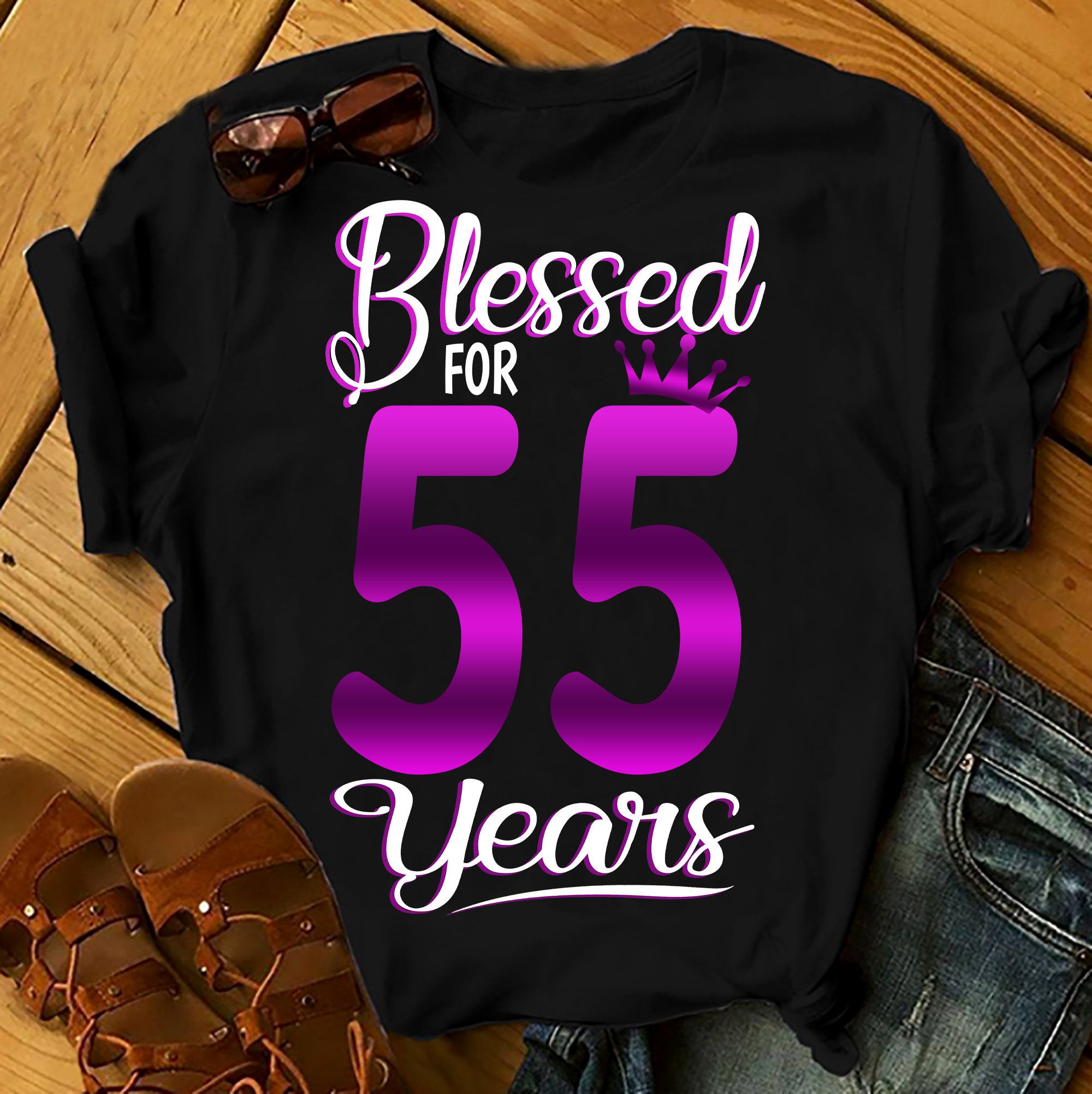 Blessed For 55 Years – Shirts Women, Birthday T Shirts, Summer Tops, Beach T Shirts