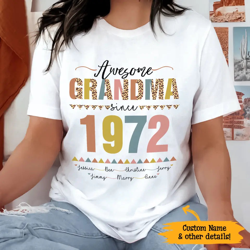 (Custom Year) Awesome Grandma Since Retro Gift For Grandma Nana Gigi Custom Name Personalized Mother’S Day Shirt Long Sleeve Hoodie