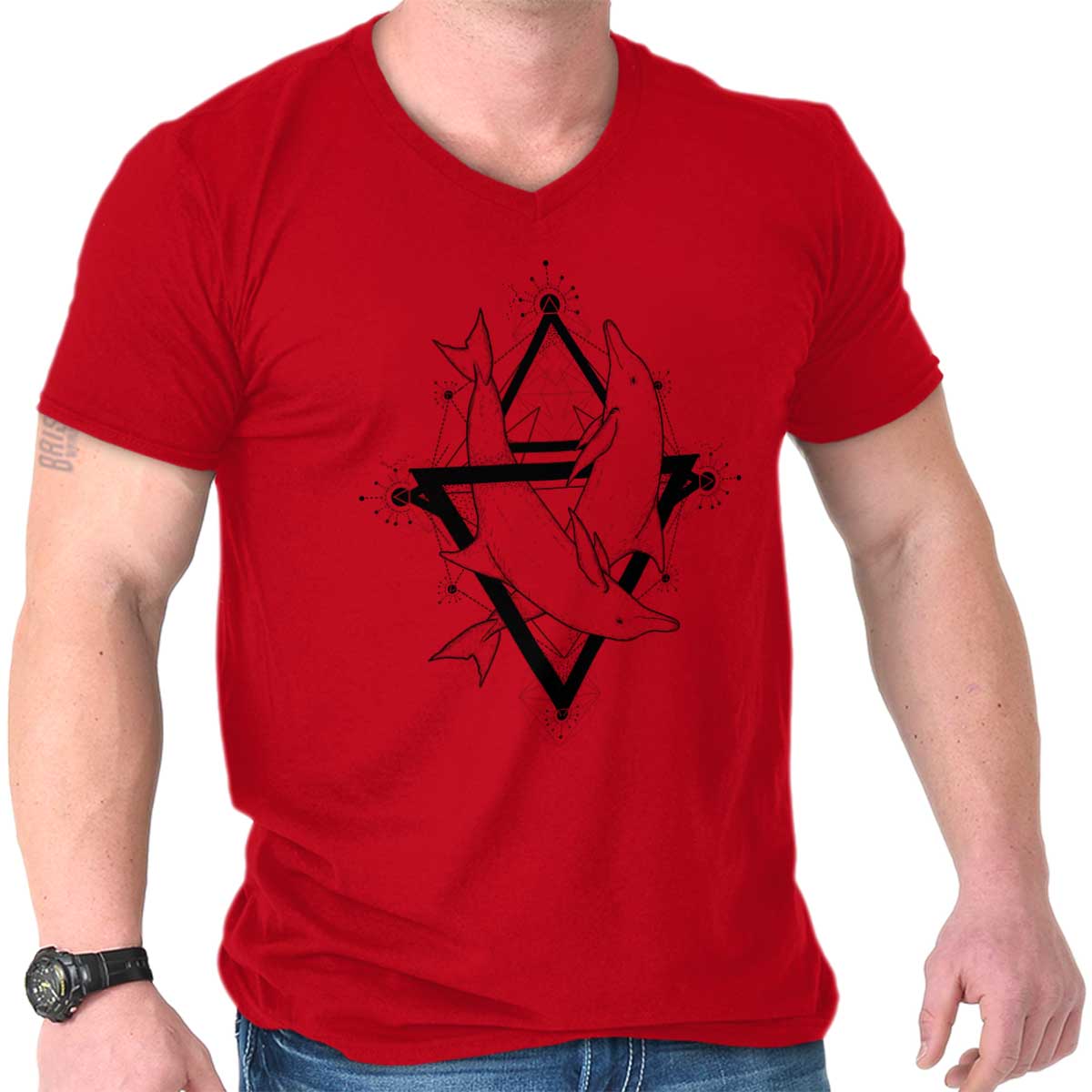 Dual Triangle Whales V-Neck T Shirt