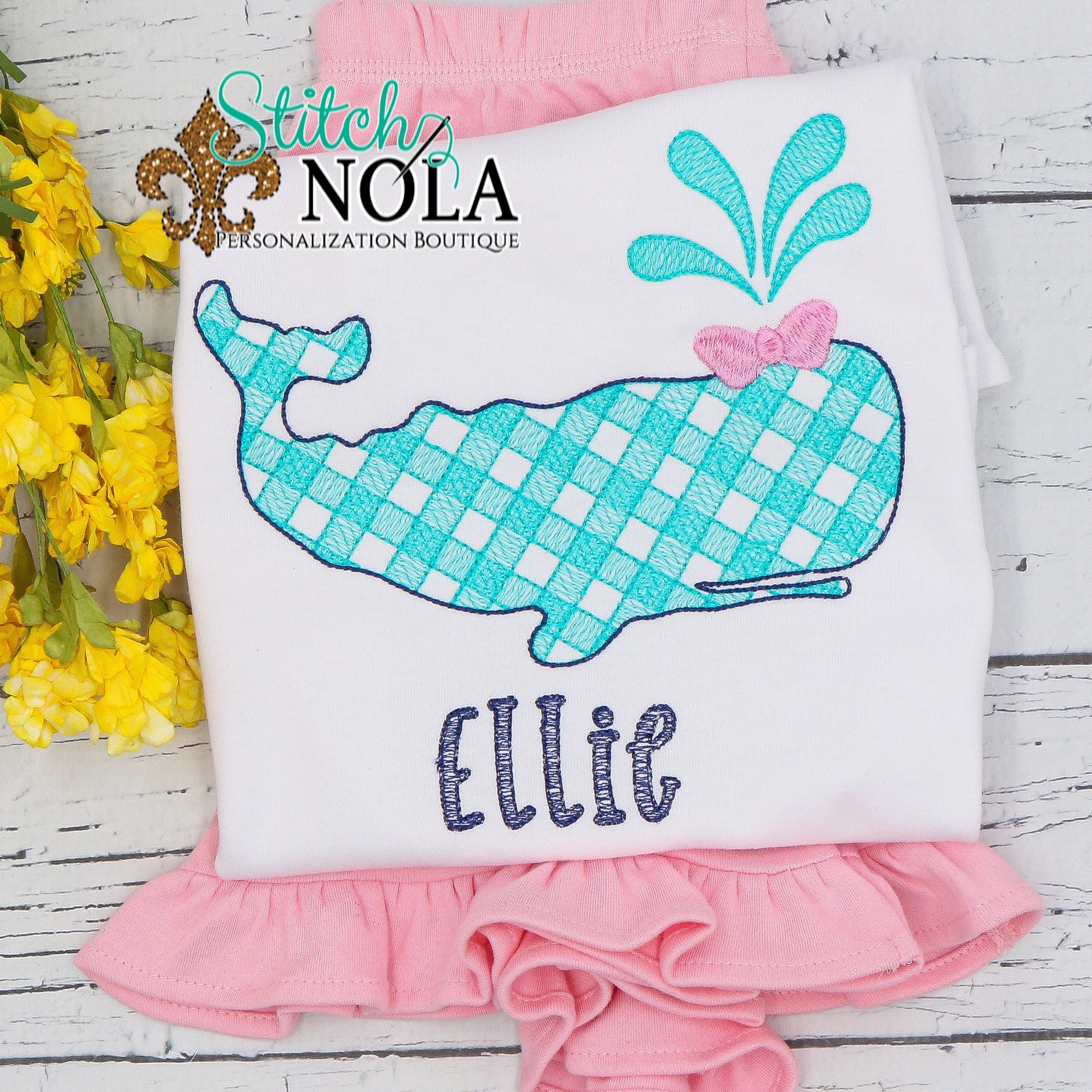 Personalized Gingham Whale Sketch Shirt