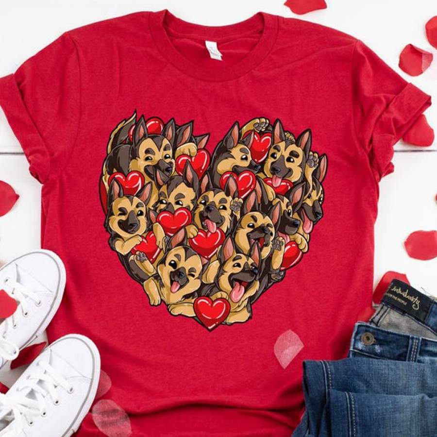 German Shepherd Valentines Day Shirt, Valentine Gift, Hearts Day, Cute Couple Tee, Dog Lover Gifts