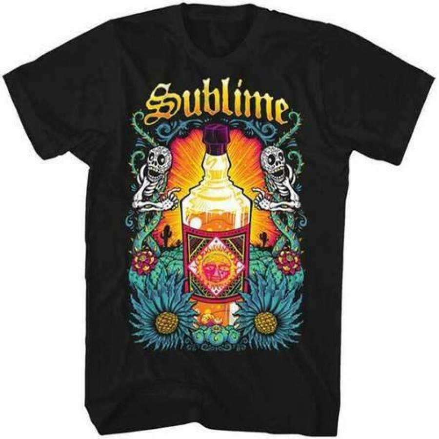 Sublime Sun Tequila Bottle Skulls Punk Reggae Music Band T-Shirt