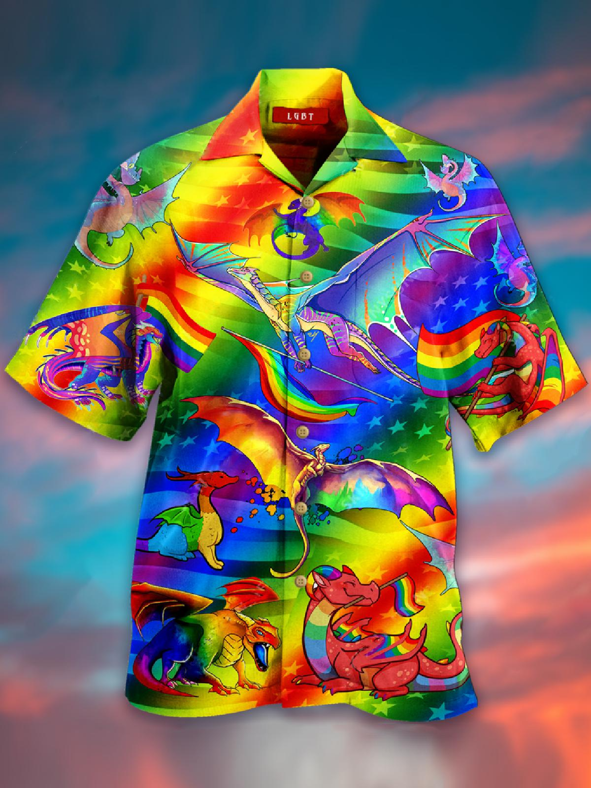 Dragon Rainbow Hawaii Shirt For Pride Month Gift Gay Lesbian Ha104036