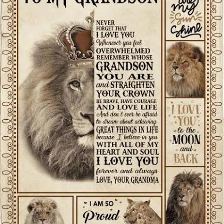 To My Grandson Straighten Your Crown Love Grandma Lion Blanket Bedgag Fleece Blanket, Blanket Sofa Bed, 3D Blanket