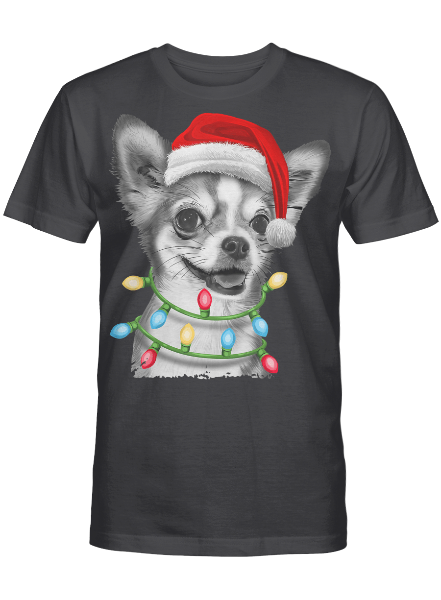 AmazeStyleZ Santa’s Reindeer, Ugly Christmas Sweater, Christmas Gift Ideas, Chihuahua Santa Christmas Tree Lights Xmas Gifts Boys Kids T-Shirt