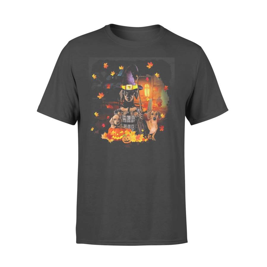 Dachshund Witch Halloween Pumpkin T-shirt