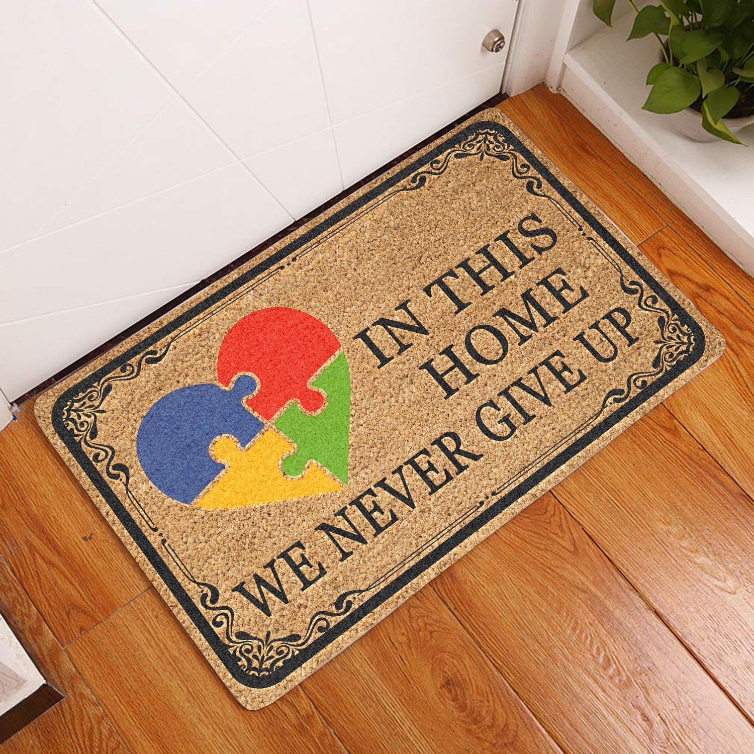 In This Home We Never Give Up All Over Printing Doormat Pre2183