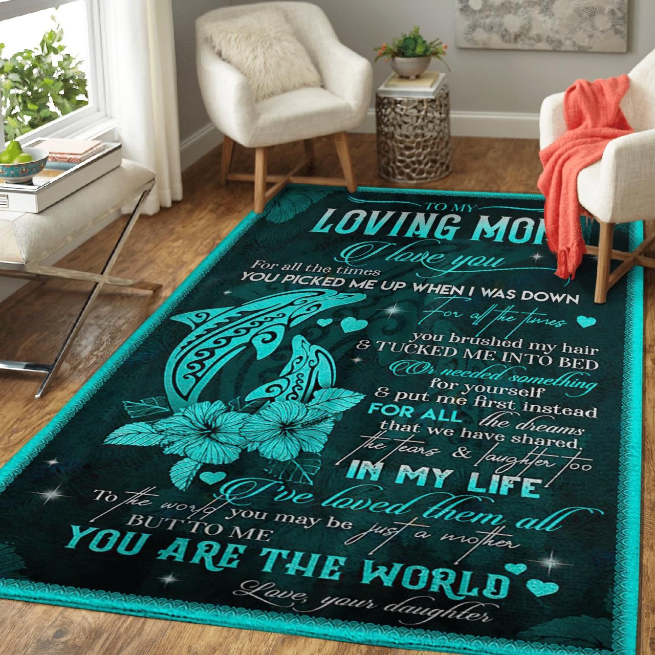 Dolphin To My Mom You Are The World Area Rug