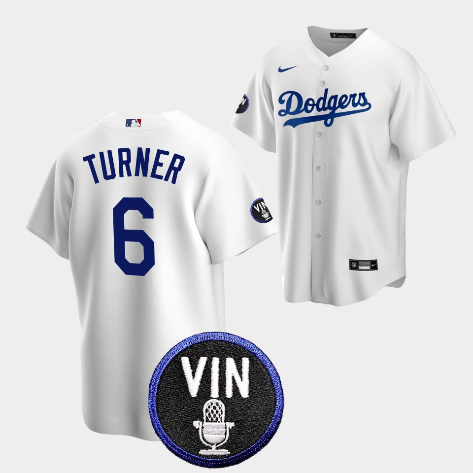 Trea Turner Honor Vin Scully Los Angeles Dodgers White 6 Jersey