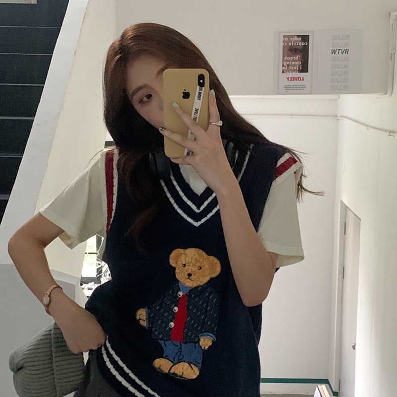 Y2K Loose and Cute Bear Sweater Women’s 2022 New Autumn and Winter Loose and Lazy Embroidered Sweater Trend Ins Hot alx