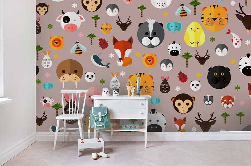 3D Cartoon Animal Head Wall Mural Wallpaper A207 Lqh