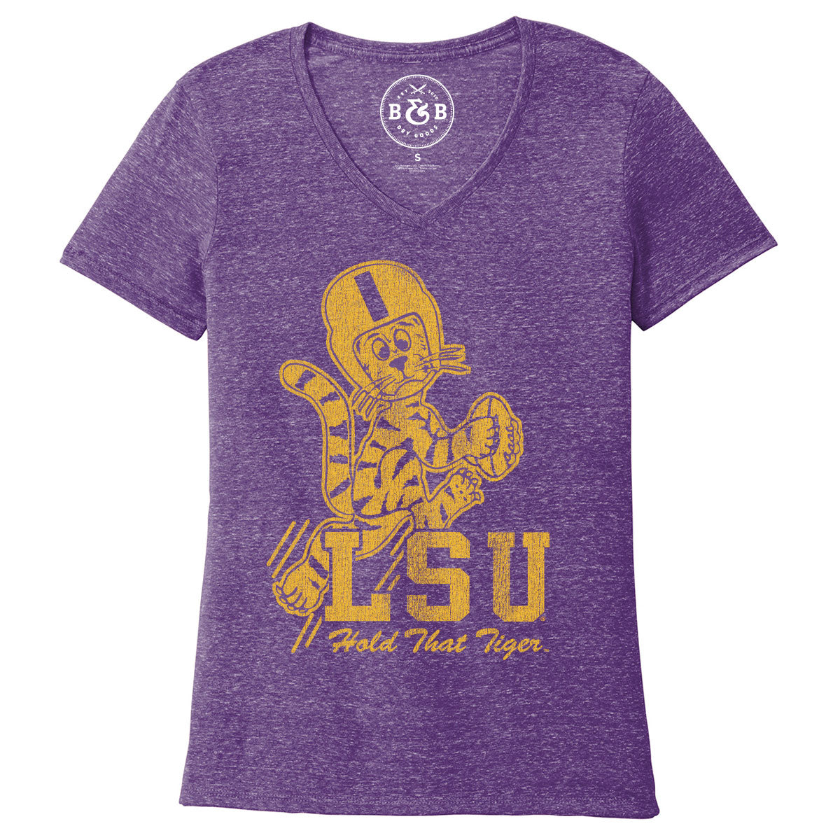 B&B Dry Goods LSU Tigers Hold That Tiger Snow Heather V-Neck T-Shirt – Purple