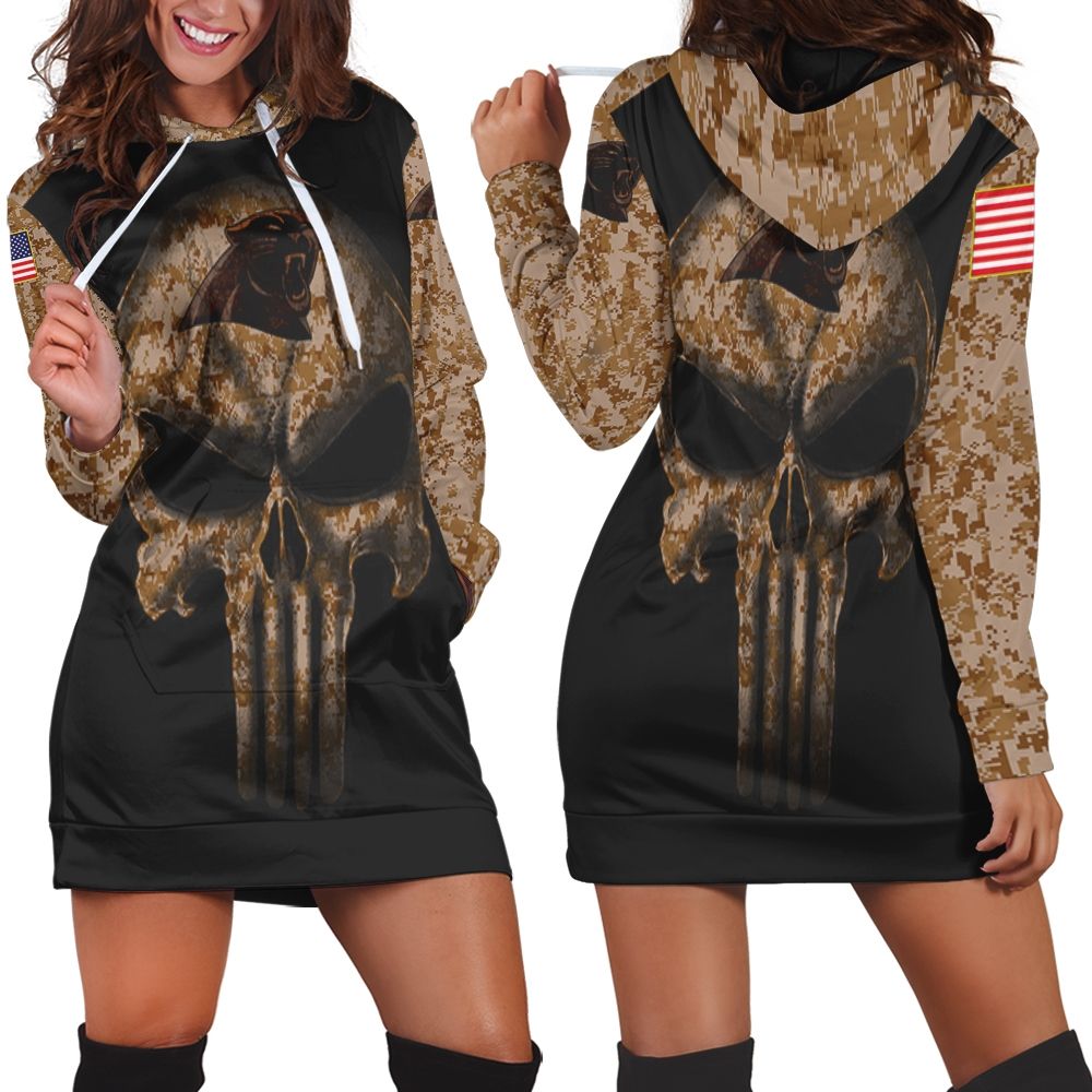 Camouflage Skull Carolina Panthers American Flag Hoodie Dress