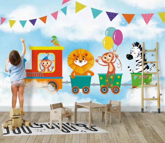 3D Nordic Simplicity Animals Balloon Wall Mural Wallpaperpe 407