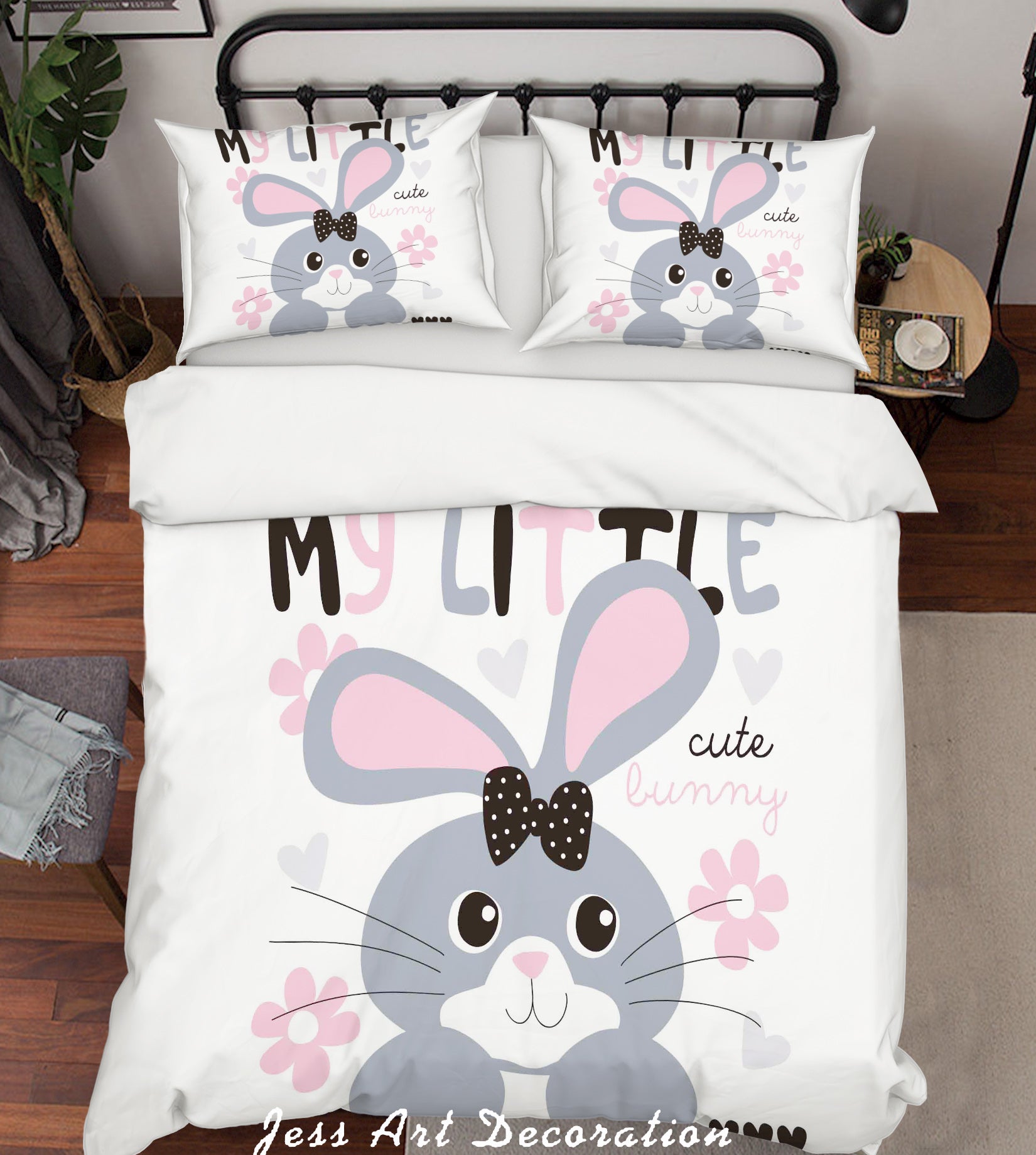 3D Cartoon Rabbit Grey Quilt Cover Set Bedding Set Pillowcases 175