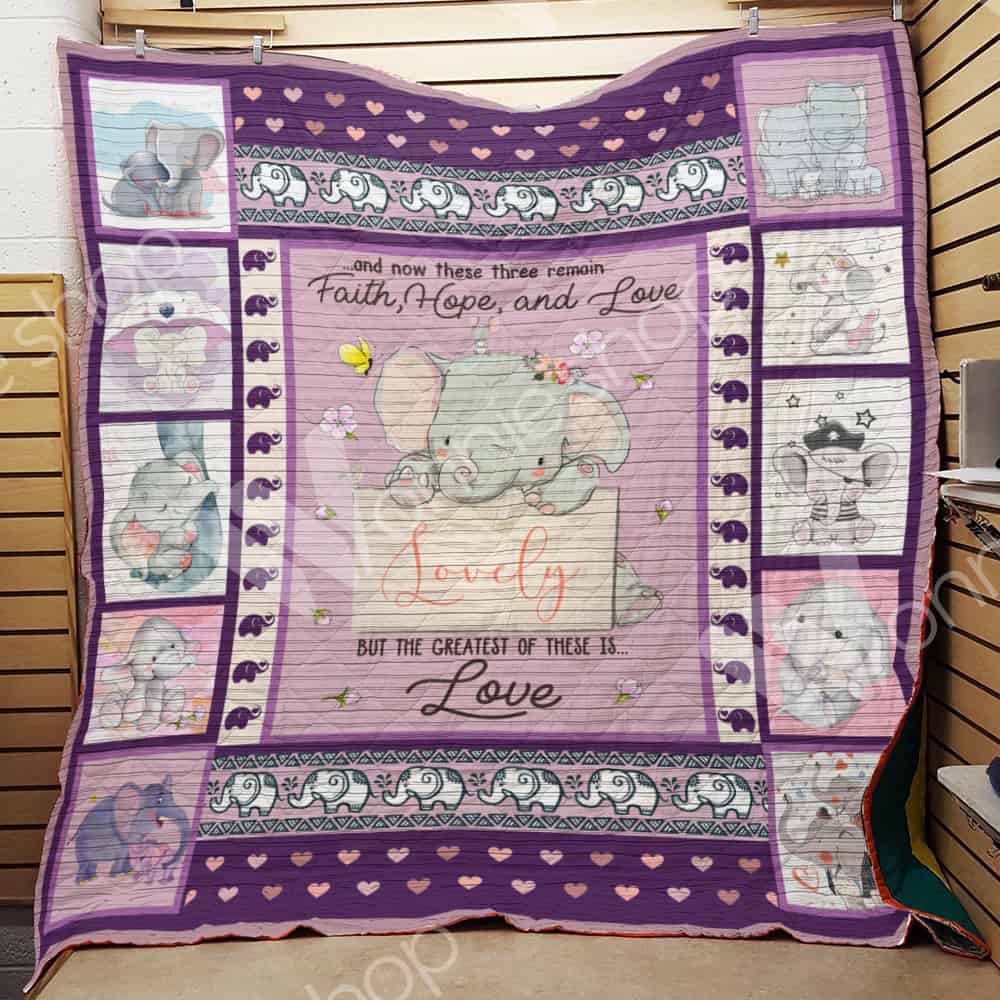 Lovely Elephant  Faith Hope And Love  Quilt Blanket