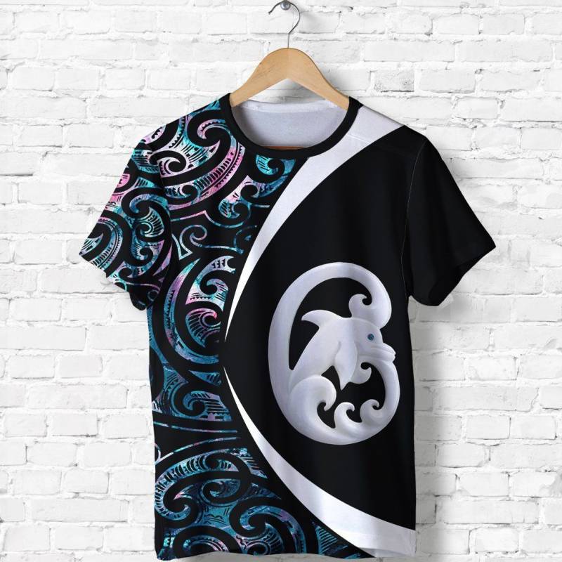 Aotearoa Maori Dolphin T Shirt, Koru Aihe Paua Shell Shirt J95