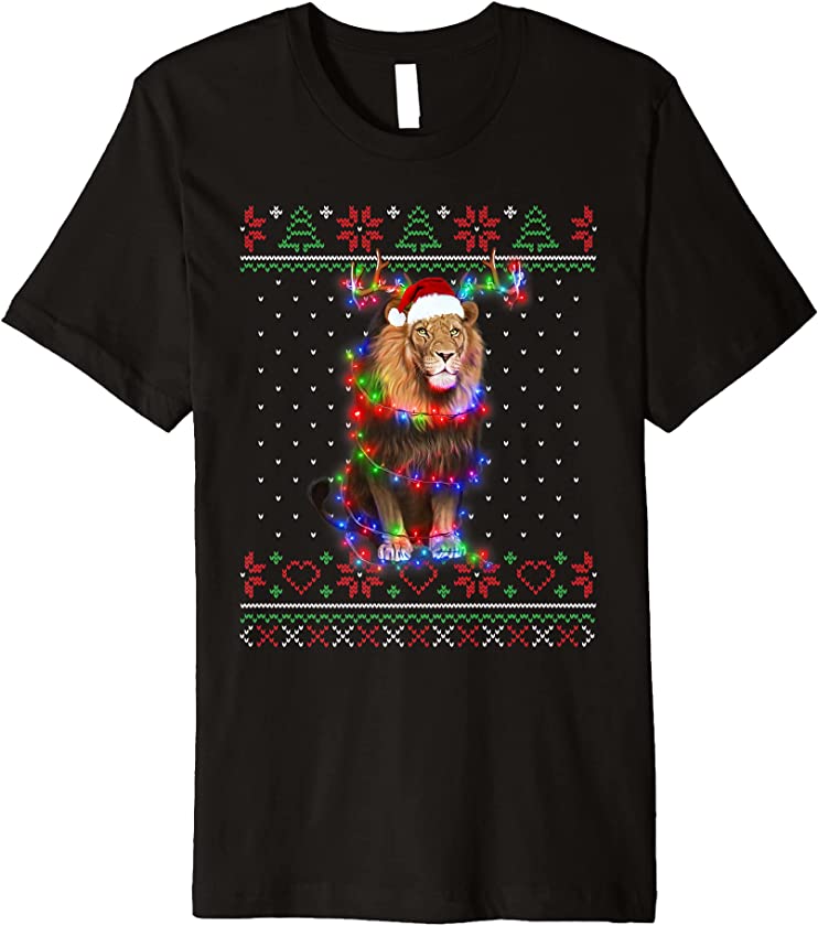 Lion Animal Ugly Sweater Christmas Puppy Animal Lover Premium T-Shirt