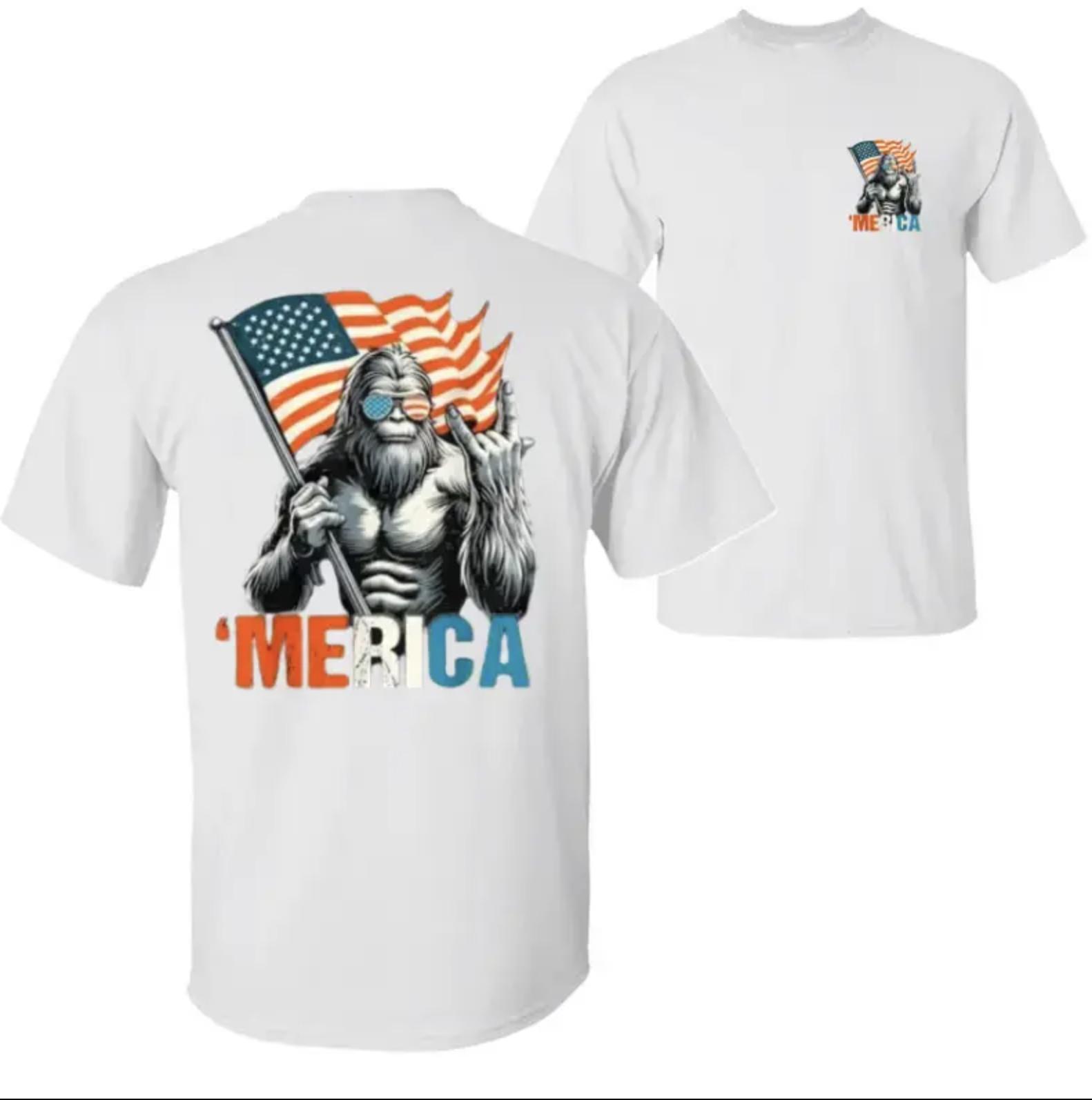 Bigfoot ‘Merica Shirt, Funny USA Sasquatch T-Shirt with Flag and Sunglasses, Patriotic Fourth of July Graphic Tee, American Pride Shirt, Gift For Him, Full Colors
