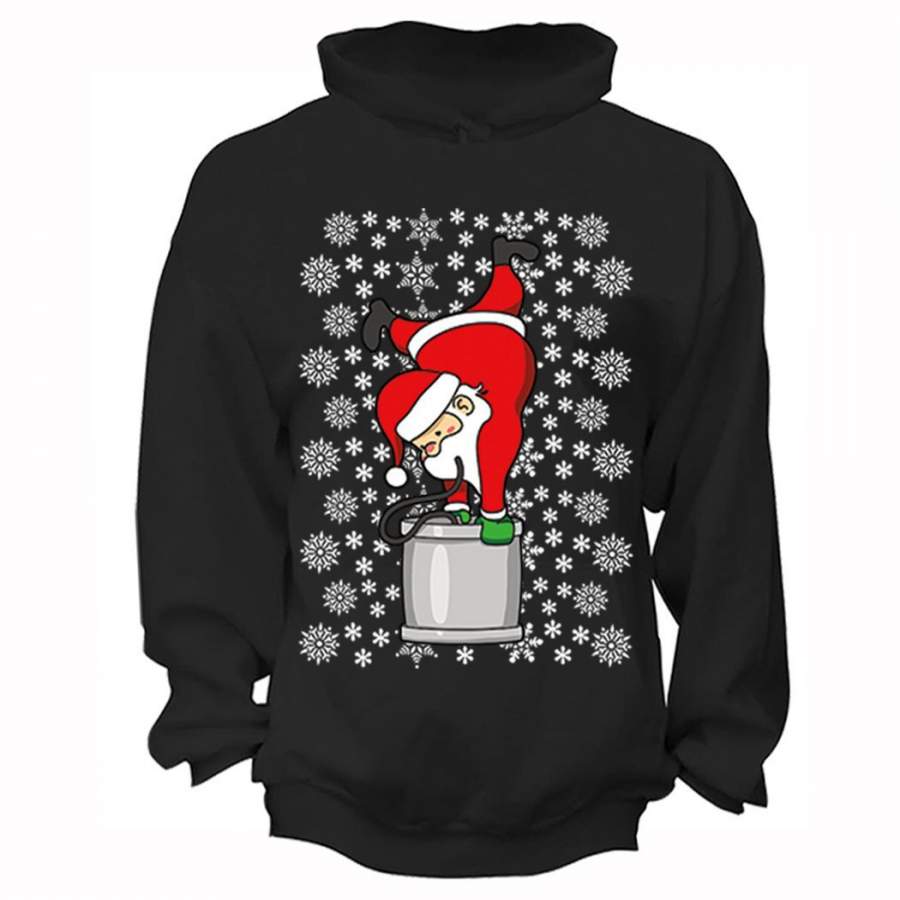 XtraFly Apparel Men’s Santa Keg Stand Beer Frat Ugly Christmas Hooded-Sweatshirt Pullover Hoodie