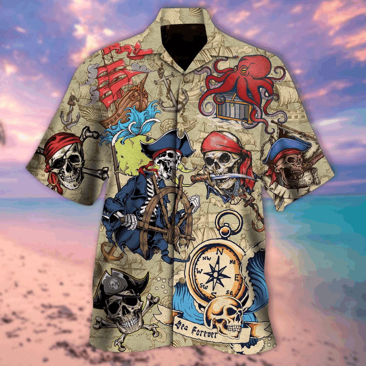 Vintage Skull Pirates Hawaiian Shirt