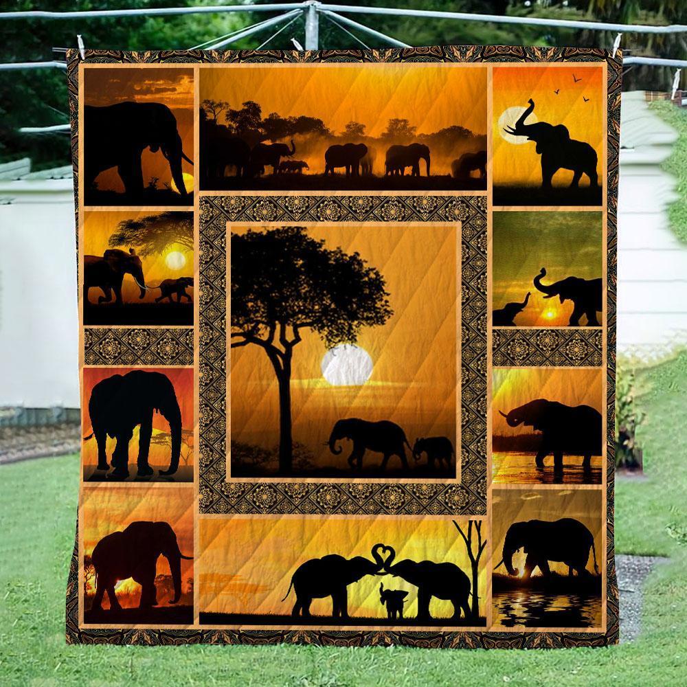 Shadow Of Elephant  Trees  Sunset  Quilt Blanket