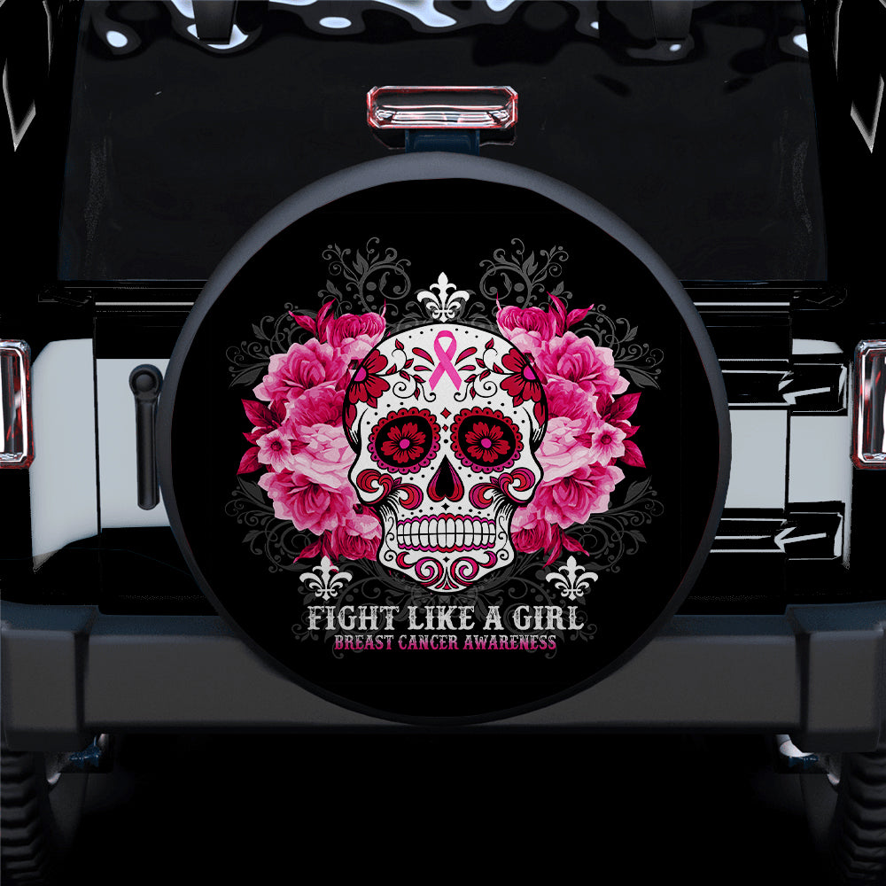 Fight Like A Girl Skull Art Jeep Car Spare Tire Cover Gift For Campers