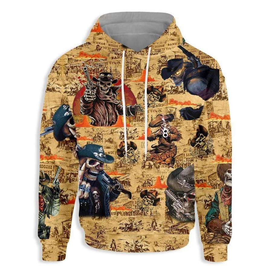 Vintage Cowboy Pirates Skull Hoodie 3D All Over Print