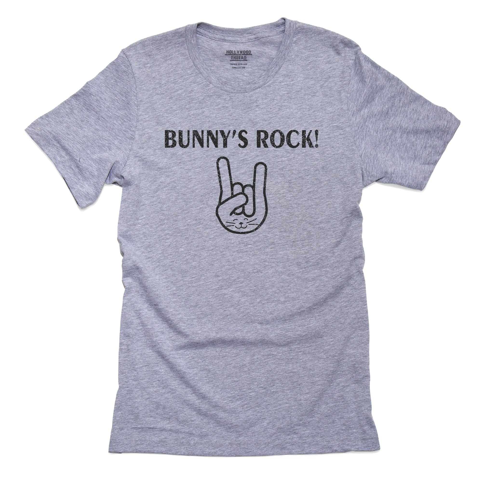 Bunny’s Rock! With Bunny Ears Hand Graphic T-Shirt, Framed Print, Pillow, Golf Towel