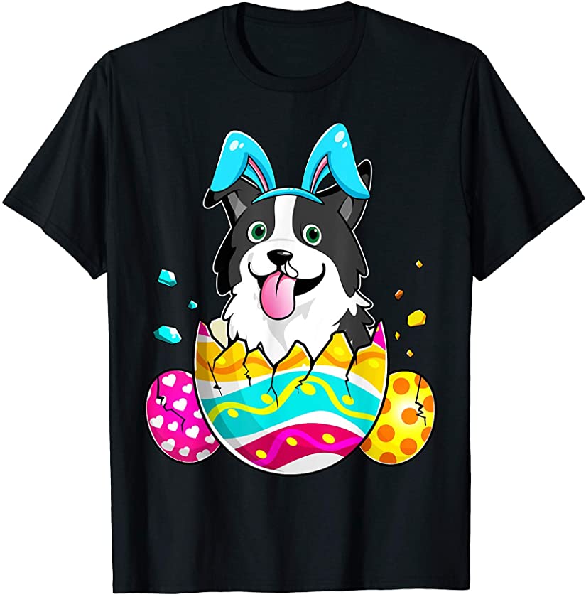 Border Collie Bunny Ears Easter Day Gift Mens Womens Kids T-Shirt