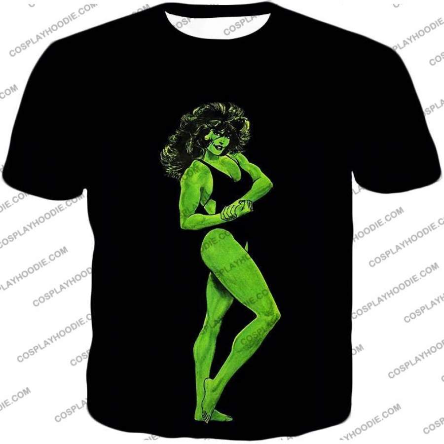 Animated Comic Hero She-Hulk Cool Black T-Shirt HU014