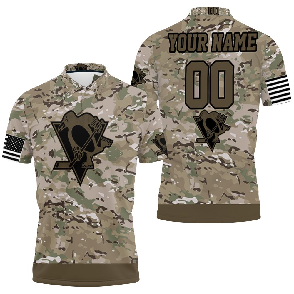 Pittsburgh Penguins Camouflage Veteran Personalized Polo Shirt